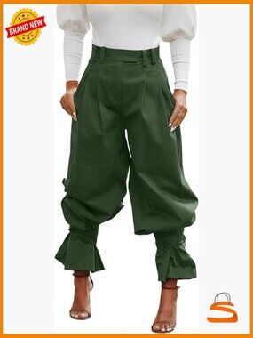 Wide Leg Dress Pants High Waist Ruffle Barrel Slacks Harem Balloon Casual Work